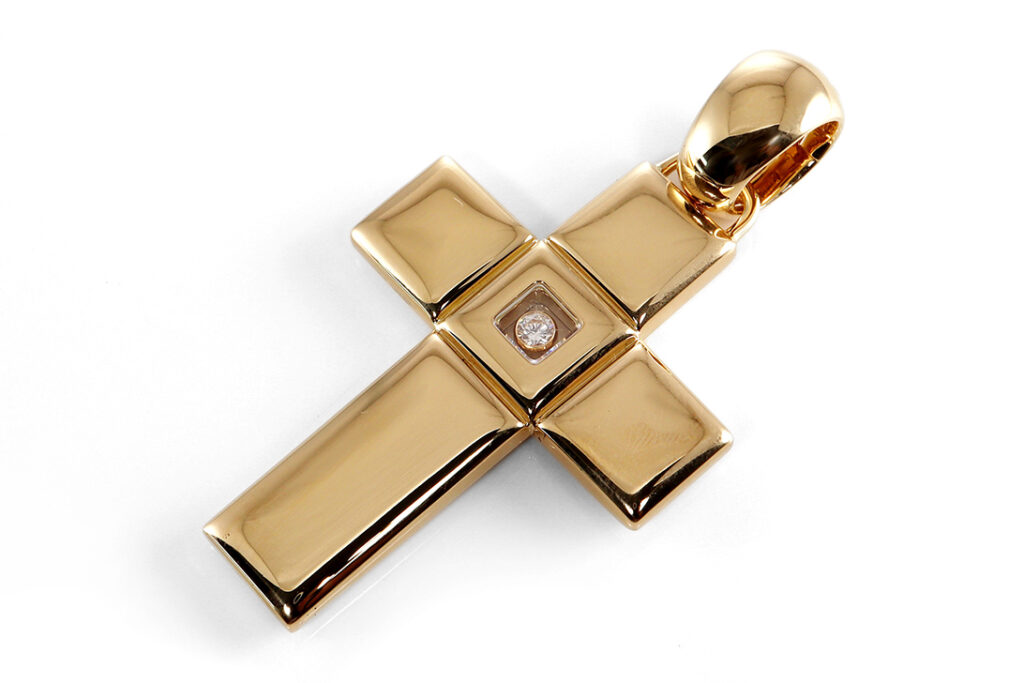 Chopard Kreuz Anhänger Happy Diamonds 1 Brillant 750 Gelbgold [BRORS 20297]