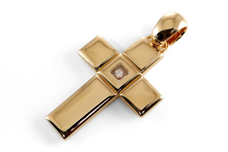 Chopard Kreuz Anhänger Happy Diamonds 1 Brillant 750 Gelbgold [BRORS 20297]