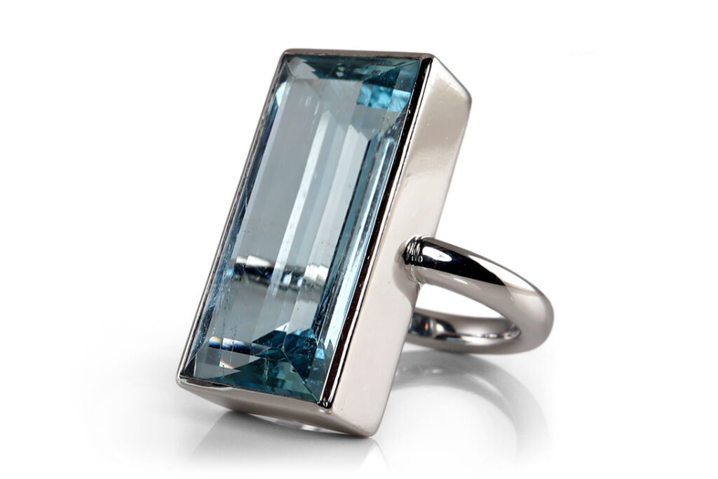 Ring Aquamarin rechteckig 585 Weißgold Gr 52 Goldschmiedearbeit [BRORS 20303]