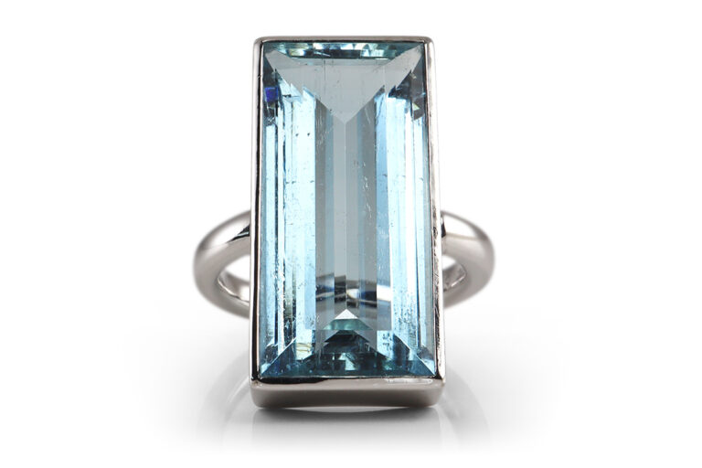 Ring Aquamarin rechteckig 585 Weißgold Gr 52 Goldschmiedearbeit [BRORS 20303]