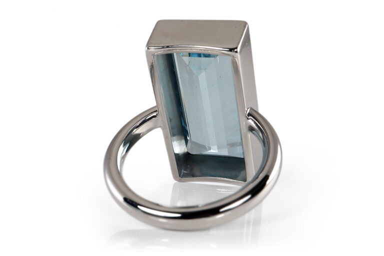 Ring Aquamarin rechteckig 585 Weißgold Gr 52 Goldschmiedearbeit [BRORS 20303]