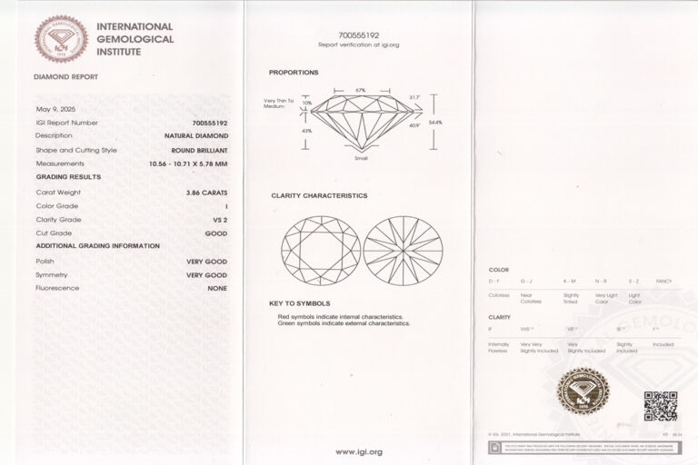 Ring Brillant 3,86 ct I/VS2 750 Weißgold IGI Gutachten Gr. 55 [BRORS 20305]