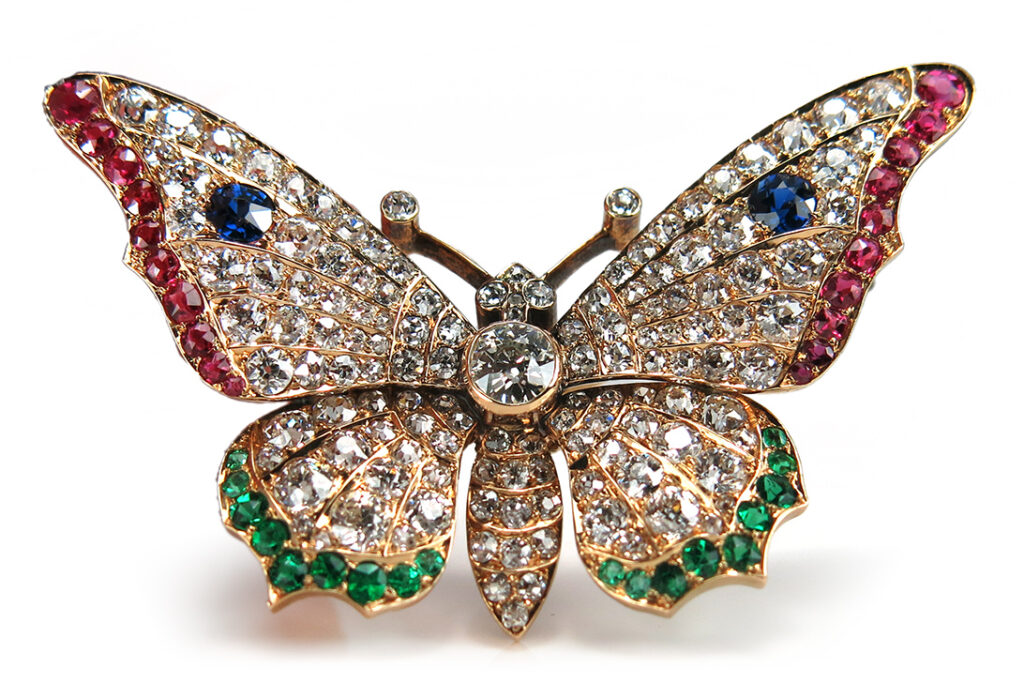 Vintage Brosche Schmetterling 136 Diamanten 4,1 ct 750 Gold IGI [BRORS 15032]