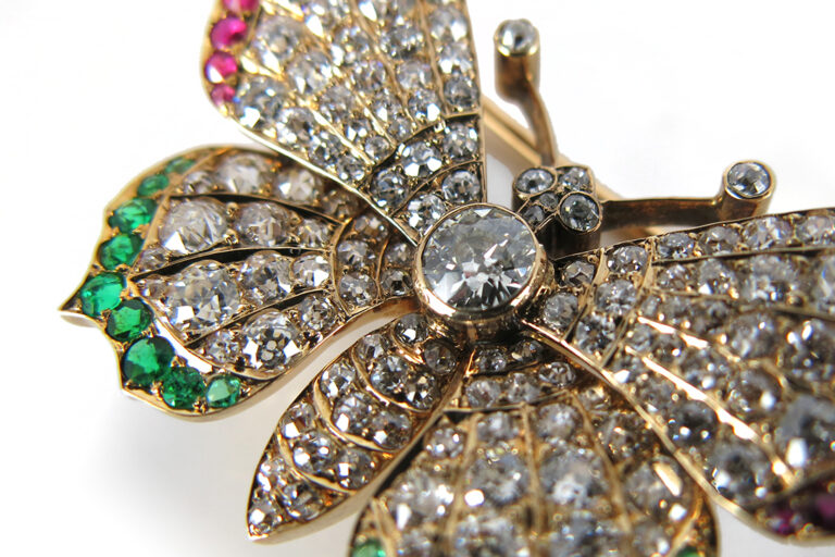 Vintage Brosche Schmetterling 136 Diamanten 4,1 ct 750 Gold IGI [BRORS 15032]