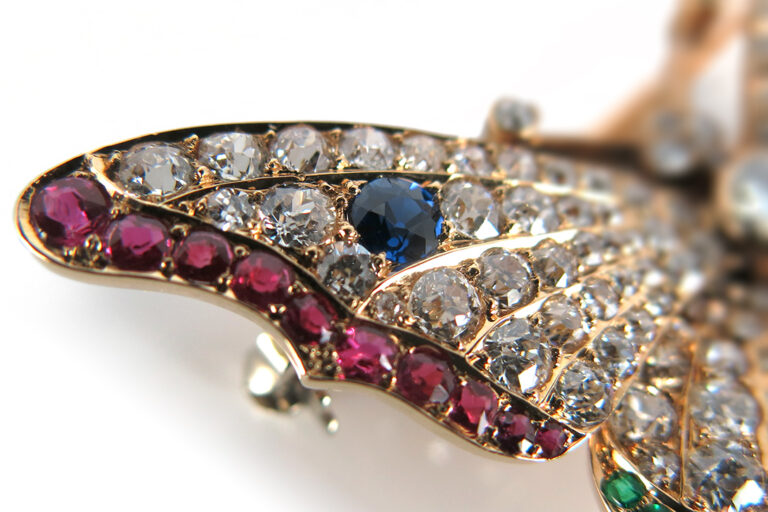 Vintage Brosche Schmetterling 136 Diamanten 4,1 ct 750 Gold IGI [BRORS 15032]