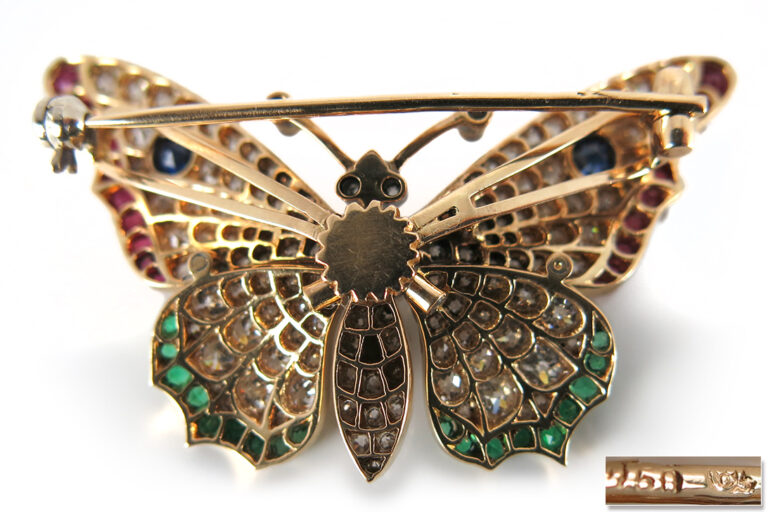 Vintage Brosche Schmetterling 136 Diamanten 4,1 ct 750 Gold IGI [BRORS 15032]