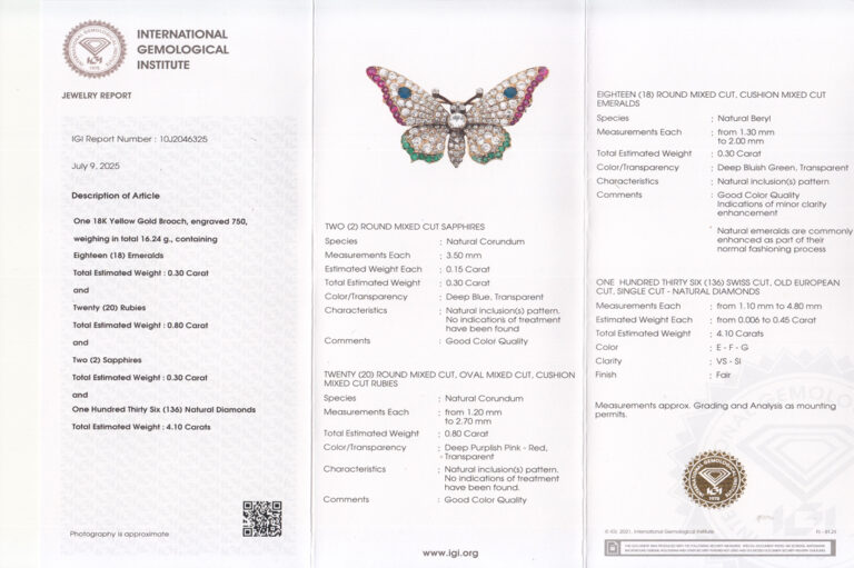 Vintage Brosche Schmetterling 136 Diamanten 4,1 ct 750 Gold IGI [BRORS 15032]