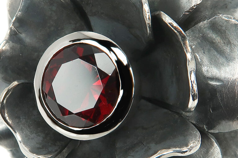 Gabriele Uphaus Blume Ring Granat 950 Palladium 999 Feinsilber [BRORS 17009]