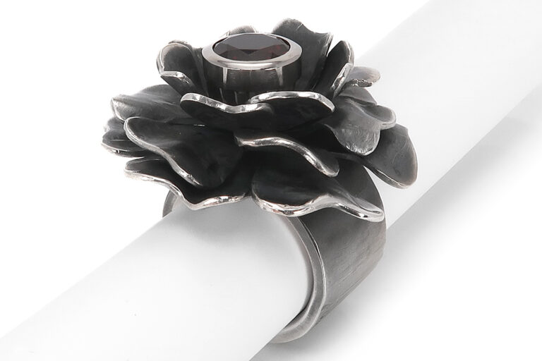 Gabriele Uphaus Blume Ring Granat 950 Palladium 999 Feinsilber [BRORS 17009]