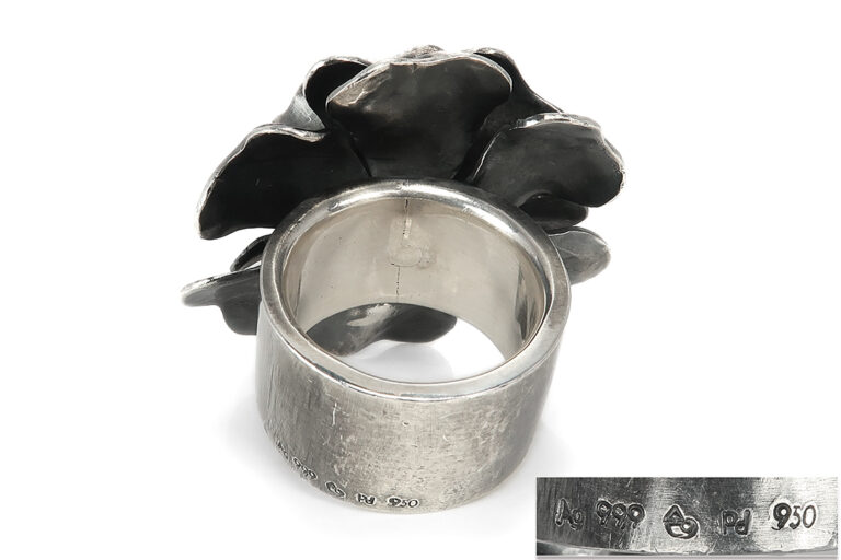 Gabriele Uphaus Blume Ring Granat 950 Palladium 999 Feinsilber [BRORS 17009]