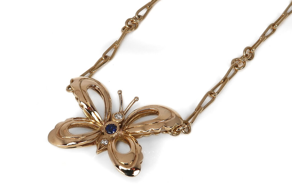 Juwelier Meißner Schmetterling Collier Brillanten G/VVS Saphir [BRORS 18167]