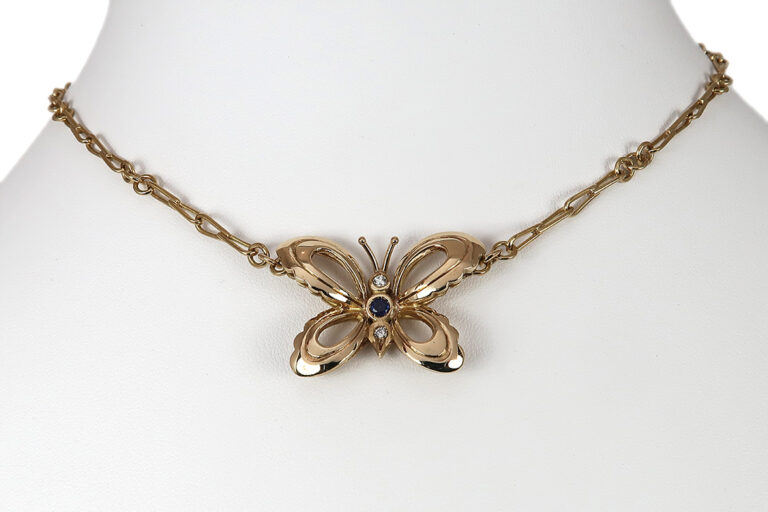 Juwelier Meißner Schmetterling Collier Brillanten G/VVS Saphir [BRORS 18167]