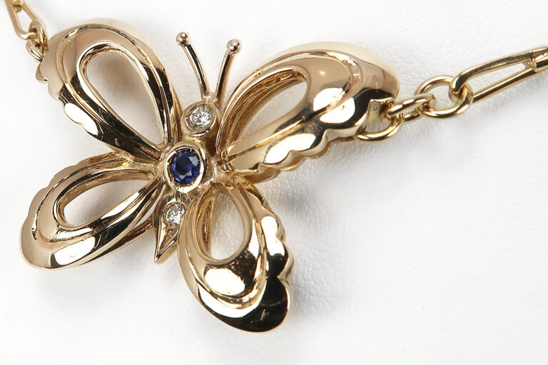 Juwelier Meißner Schmetterling Collier Brillanten G/VVS Saphir [BRORS 18167]