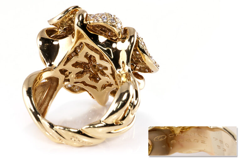 Ring CHANEL Camelia Flower LARGE 228 Diamanten 750 Gold Gr 53 IGI [BRORS 19111]