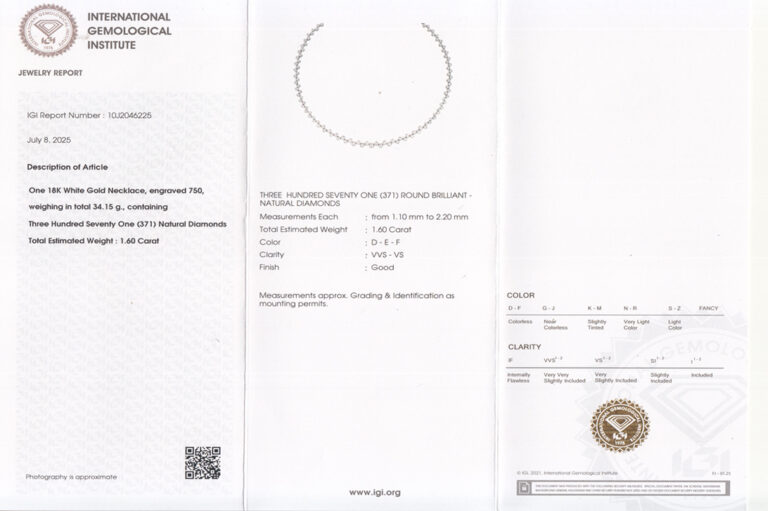 Collier 371 Brillanten insg. ca. 1,6 ct River-TW 750 Weißgold IGI [BRORS 19861]