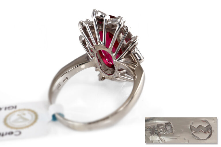 Ring Rubellith 5 ct + 14 Diamanten 0,7 ct E-F/VS-VVS 750 Gold IGI [BRORS 20312]