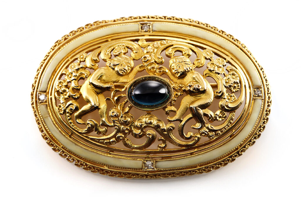 Brosche vintage Saphir unbehandelt 1,5 ct 750 Gold + IGI Gutachten [BRORS 20313]