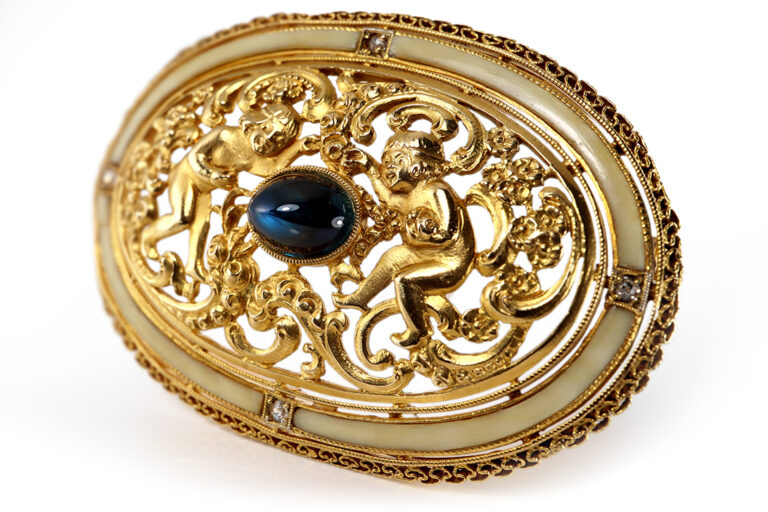 Brosche vintage Saphir unbehandelt 1,5 ct 750 Gold + IGI Gutachten [BRORS 20313]