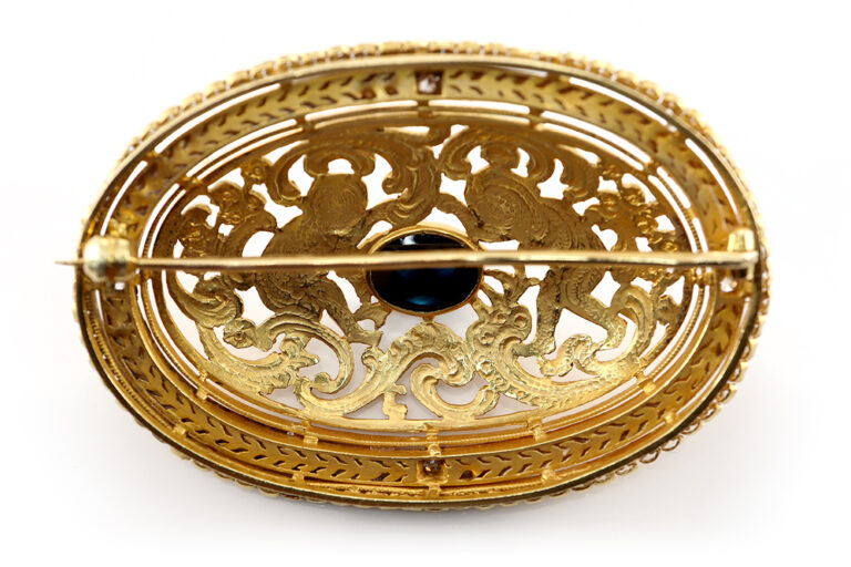 Brosche vintage Saphir unbehandelt 1,5 ct 750 Gold + IGI Gutachten [BRORS 20313]