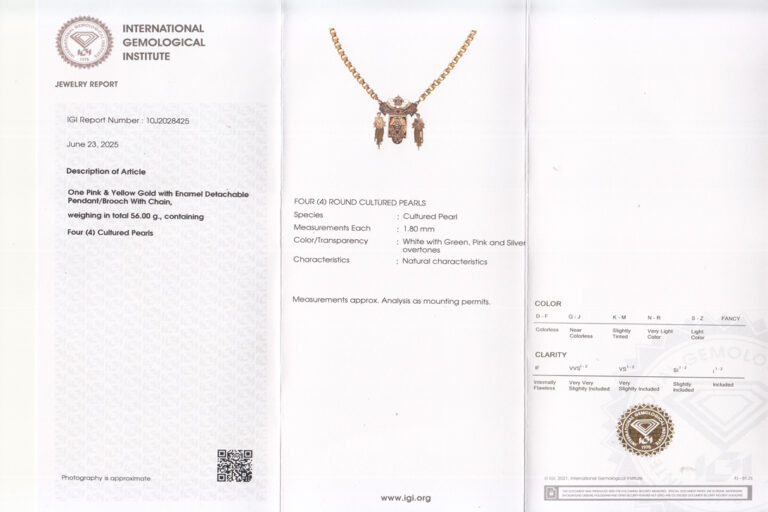 Schmuckset Kette Brosche Ohrringe Perlen 60,7 g 750 IGI Gutachten [BRORS 20324]
