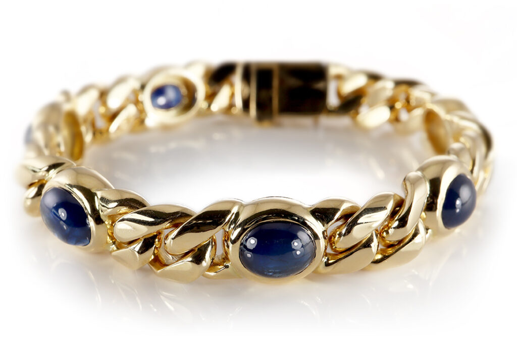 Panzerarmband Armband MASSIV 6 Saphire 18,0 ct 750 Gelbgold IGI [BRORS 20329]