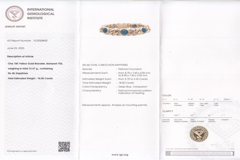 Panzerarmband Armband MASSIV 6 Saphire 18,0 ct 750 Gelbgold IGI [BRORS 20329]
