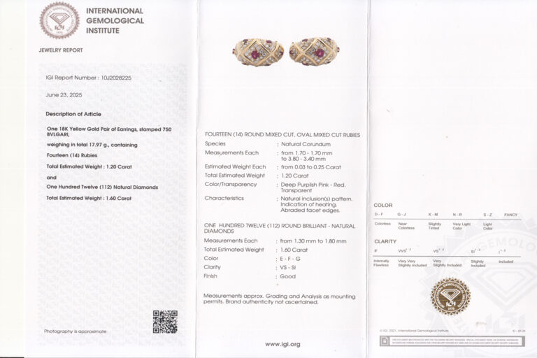Ohrclipse BVLGARI 14 Rubine + 112 Brillanten zus. 2,8 ct Gold IGI [BRORS 20332]