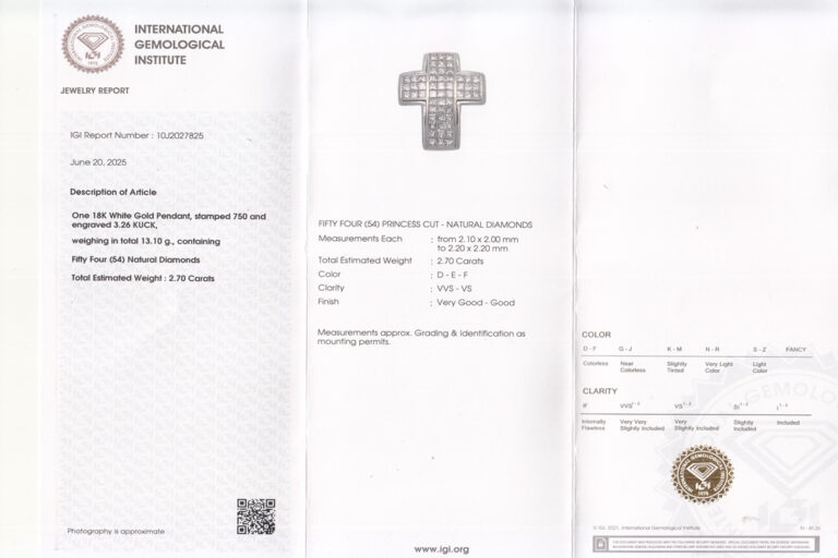 Kuck Kreuz Anhänger 54 Diamanten insg 3,26 ct D-F/VVS-VS 750 IGI [BRORS 20333]