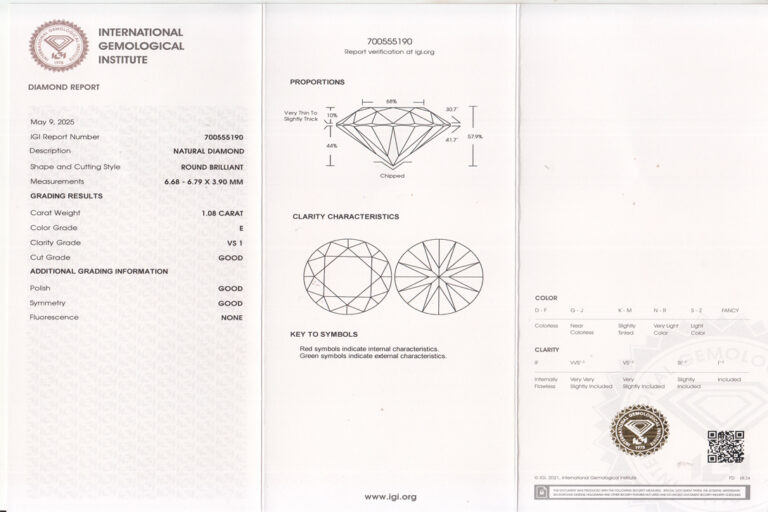 Ring 1 Brillant 1,08 ct River/VS1 +4 Diamanten Gold IGI Gutachten [BRORS 20335]