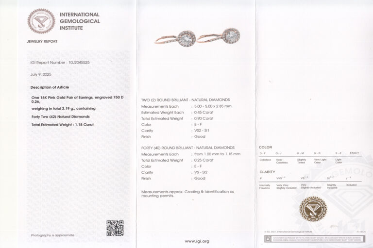 Ohrringe 2 Brillanten 0,90 ct + 40 Brillanten 0,25 ct 750 Gold IGI [BRORS 20350]