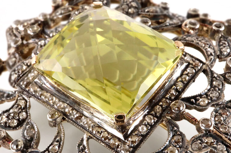 Brosche Antik 1 Citrin 30,0 ct + 223 Diamanten Gold / Silber IGI [BRORS 20352]
