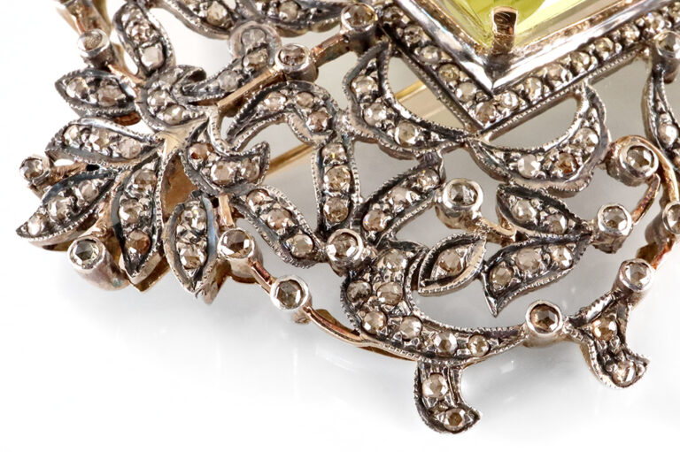 Brosche Antik 1 Citrin 30,0 ct + 223 Diamanten Gold / Silber IGI [BRORS 20352]