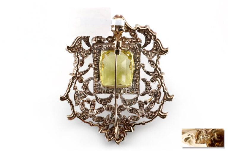 Brosche Antik 1 Citrin 30,0 ct + 223 Diamanten Gold / Silber IGI [BRORS 20352]