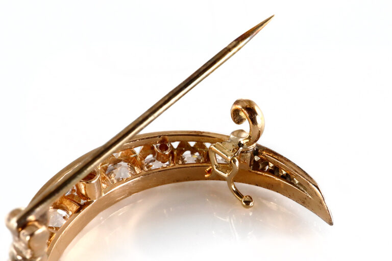 Viktorianische Brosche ca 1880 *Halbmond* 21 Diamanten Gold IGI [BRORS 20353]