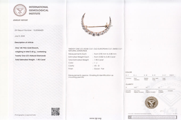 Viktorianische Brosche ca 1880 *Halbmond* 21 Diamanten Gold IGI [BRORS 20353]