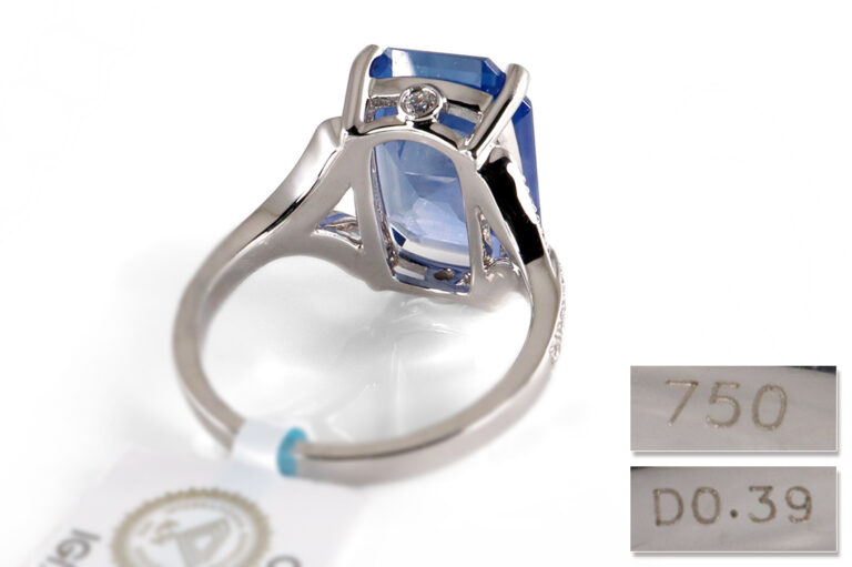 Ring Saphir unbehandelt 9,0 ct Sri Lanka + 24 Brillanten Gold IGI [BRORS 20355]