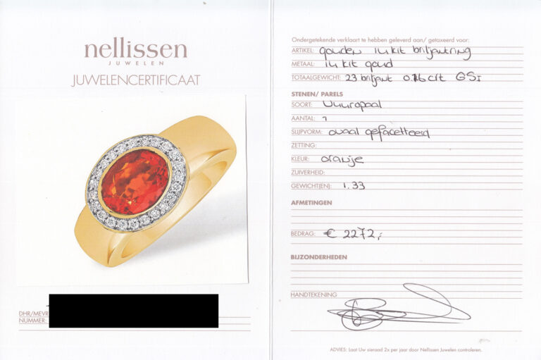 Nellissen Ring 1 Feueropal + 23 Diamanten ca 0,16 ct 585 Gold [BRORS 20357]