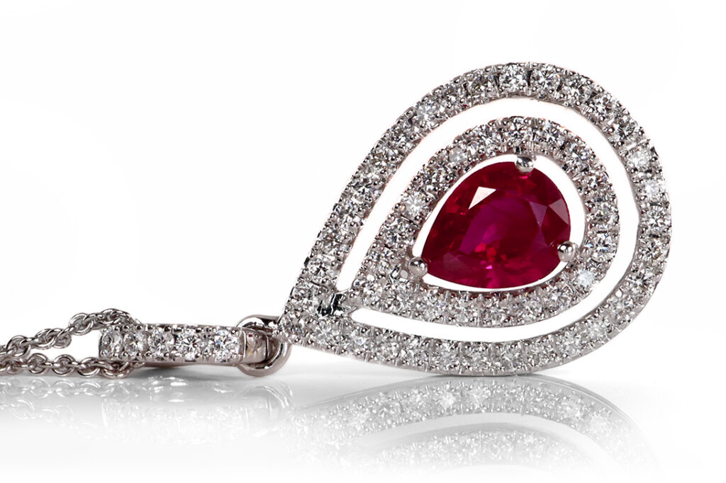 Kette Clip *Leicht* Rubin Tropfen ca 1ct + 57 Brillanten 750 Gold [BRORS 20363]