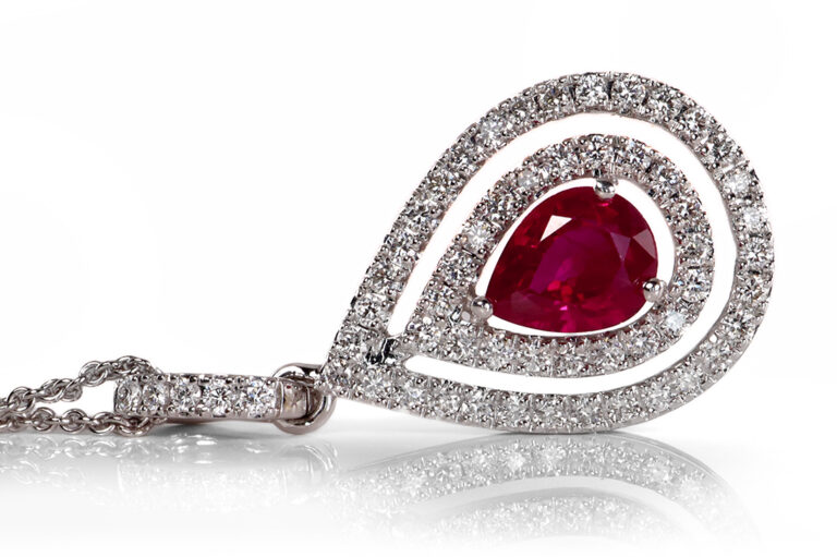 Kette Clip *Leicht* Rubin Tropfen ca 1ct + 57 Brillanten 750 Gold [BRORS 20363]