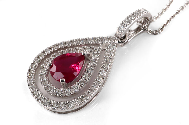 Kette Clip *Leicht* Rubin Tropfen ca 1ct + 57 Brillanten 750 Gold [BRORS 20363]