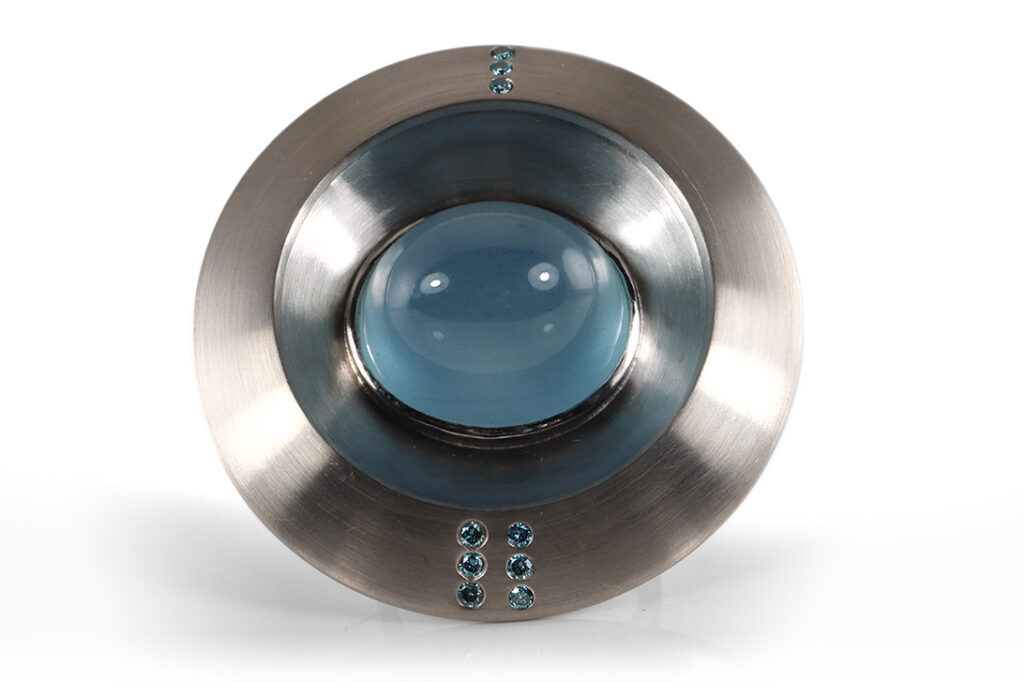 Flogaus *UFO* Ring Aquamarin Brillanten Fancy Gr 61 Handarbeit [BRORS 20375]