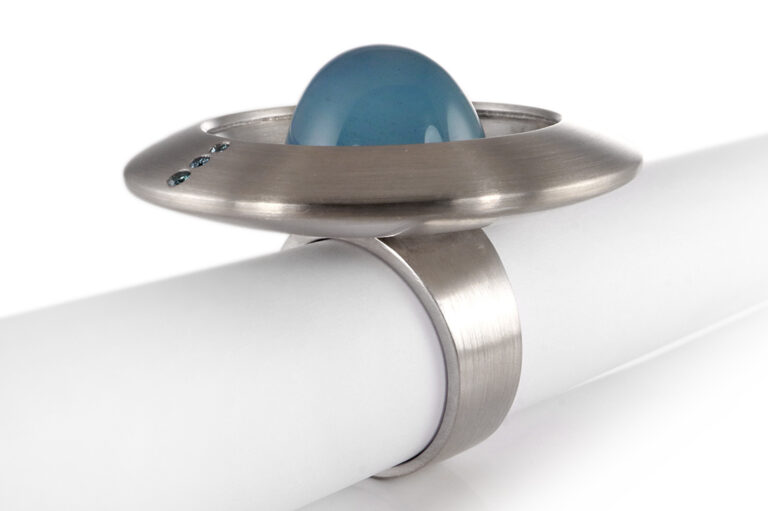 Flogaus *UFO* Ring Aquamarin Brillanten Fancy Gr 61 Handarbeit [BRORS 20375]