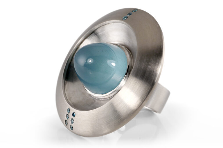 Flogaus *UFO* Ring Aquamarin Brillanten Fancy Gr 61 Handarbeit [BRORS 20375]