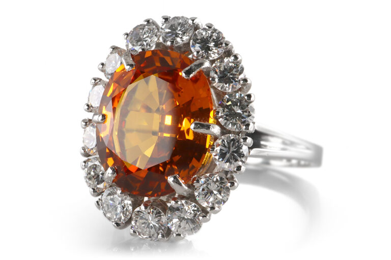 Ring orangener Saphir 4,53 Karat 14 Diamanten 1 ct DSEF Gutachten [BRORS 20384]