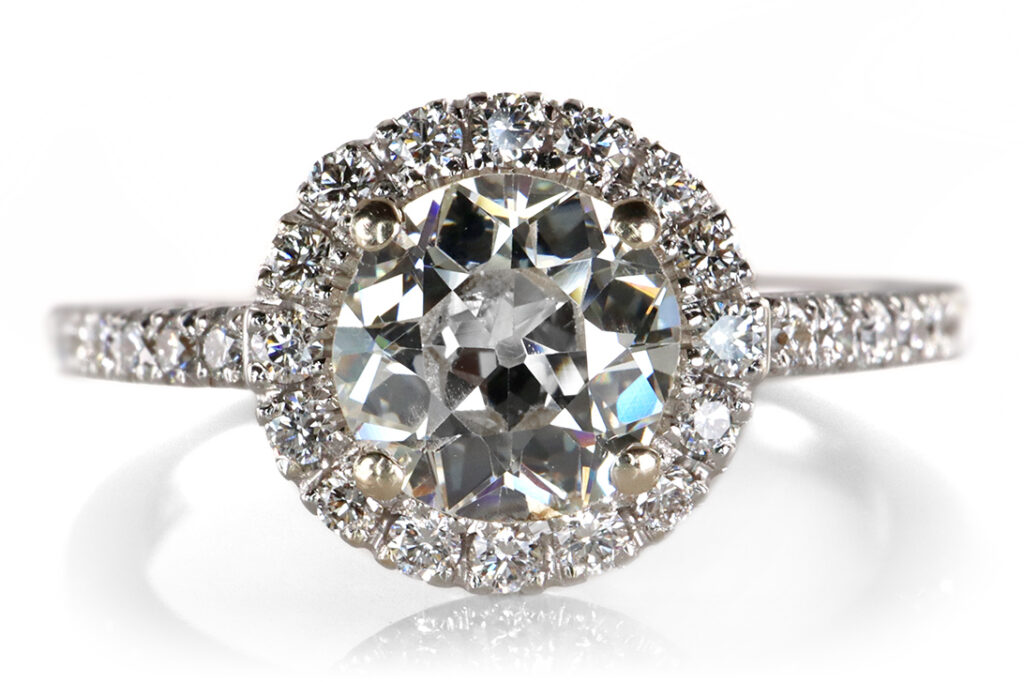 Ring 1 Diamant Altschliff 0,88 ct H/SI1 750 Weißgold IGI Gr 54 [BRORS 20391]