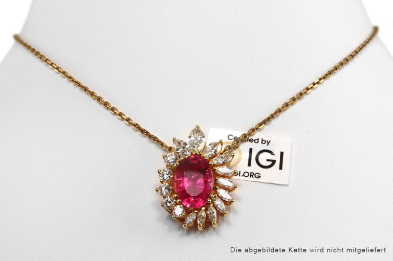 Anhänger Rubellith ca 4,8 ct + 16 Diamanten ca 2 ct 750 Gold IGI [BRORS 20393]