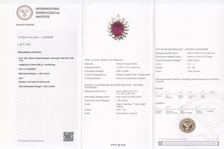 Anhänger Rubellith ca 4,8 ct + 16 Diamanten ca 2 ct 750 Gold IGI [BRORS 20393]