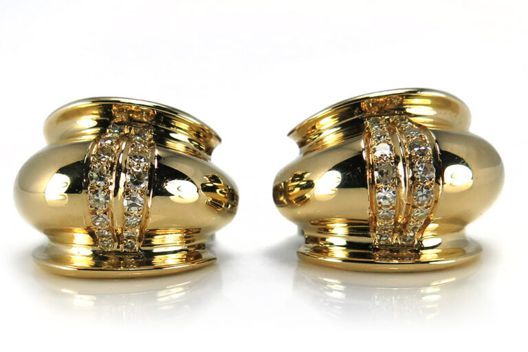 Vintage Ohrclips Christian Dior ca.1970 mit Diamanten Gelbgold [BRORS 11599]