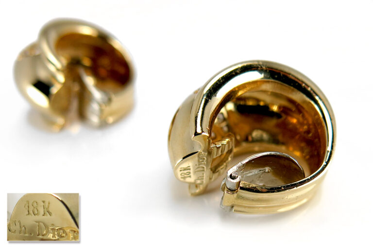 Vintage Ohrclips Christian Dior ca.1970 mit Diamanten Gelbgold [BRORS 11599]