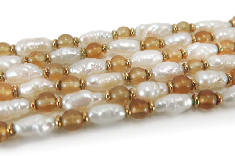 Collier Biwa Perlen Citrin Brillanten G-H/VSI-SI DeGEB Gutachten [BRORS 14701]